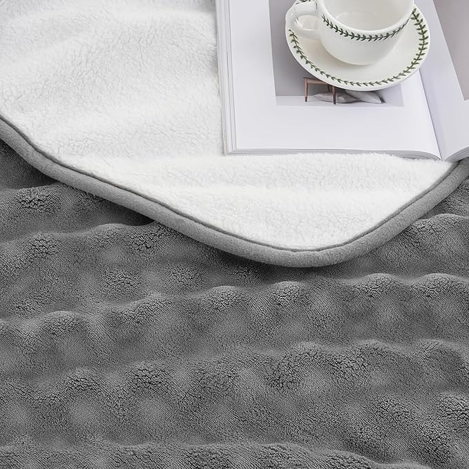 Waterproof Blanket for Bed Couch Sofa Car, Soft Leakproof Dog Blanket with 3D Bubble Pattern, Reversible Water Proof Pet Blankets for Dogs Cats Puppies (50"x60", Grey)
