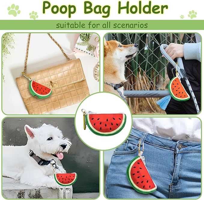 Watermelon Shaped Dog Poop Bag Holder Leash Attachment - Zipper Case Design, Potty Bag Dispenser Trash Bag Carrier Accessory for Dog Walking