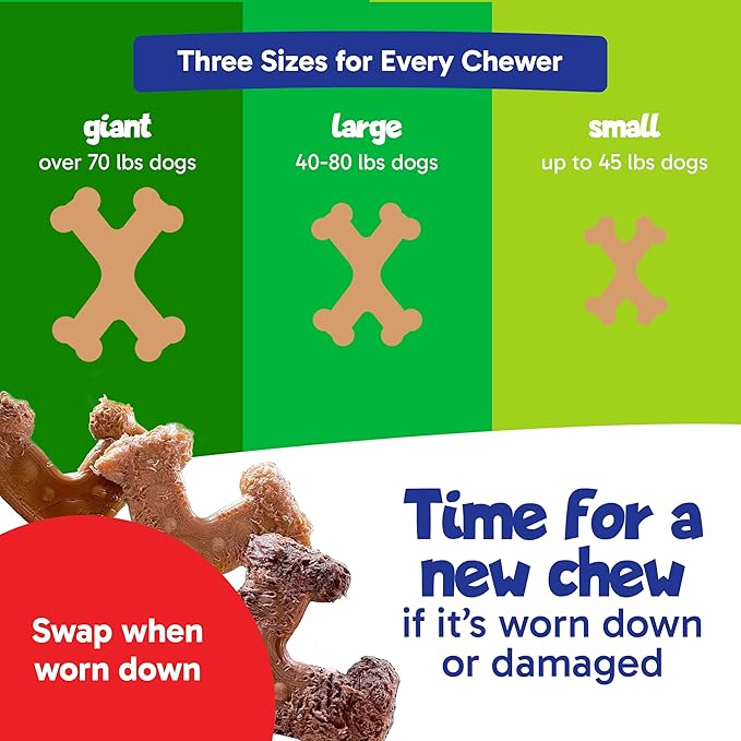 Chew’ems X Bone Dog Chew – Long-Lasting Bacon Flavor Treats for Aggressive Chewers – Rawhide-Free, Durable Dental Chews – Large Size