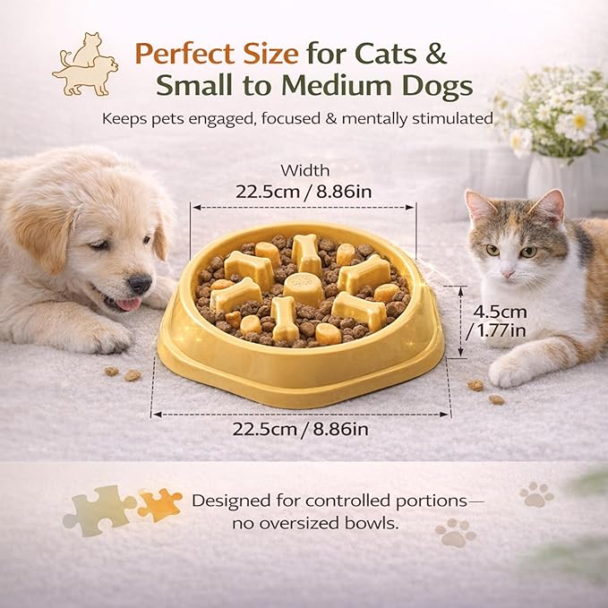 Slow Feeder Bowl for Small & Medium Cats & Dogs - Durable Slow Feeding Bowl with Non-Slip Base - Anti-Choking Puzzle Food Bowl for Dogs That Helps Mental Stimulation & Reduces Fast Eating-Green