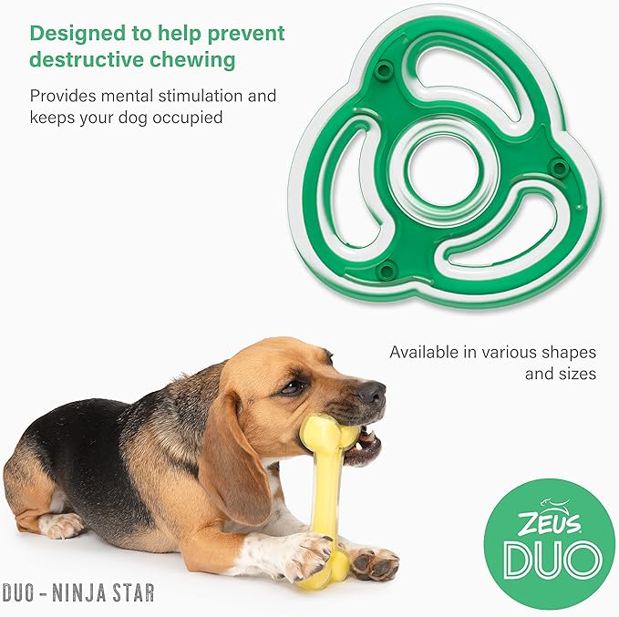 ZEUS Duo Ninja Star Strong Dog Chew Toy for Active Chewers, Long Lasting Mint Scent