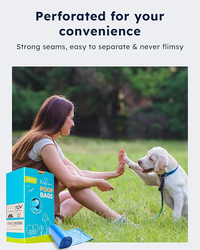 Wooflinen Unscented Dog Poop Bags – Leak-Proof Dog Poop Bags Rolls – Large 9x13”, Durable, Easy Tear – Made from Plant-Based Materials – For Big & Small Dogs – 720 Count (48 Rolls)