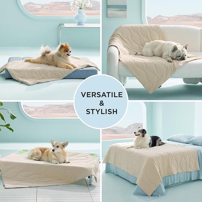 Bedsure Premium Cooling Blanket for Extra Large Dog - Q-MAX>0.5, Breathable Summer Washable Cold Pet Mat, Soft Durable Self Cooling Dog Mat for Hot Weather, Gentle Cream, 50x60