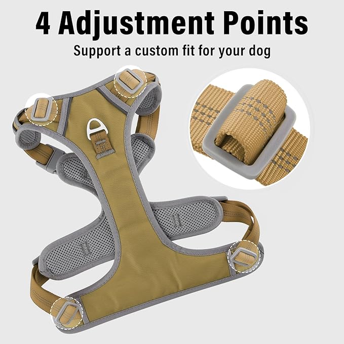 Plutus Pet No Pull Dog Harness, Release at Neck, Reflective Adjustable Dog Vest Harness, Easy Control Handle for Walking, for Small Medium Large Dogs, Khaki, XL