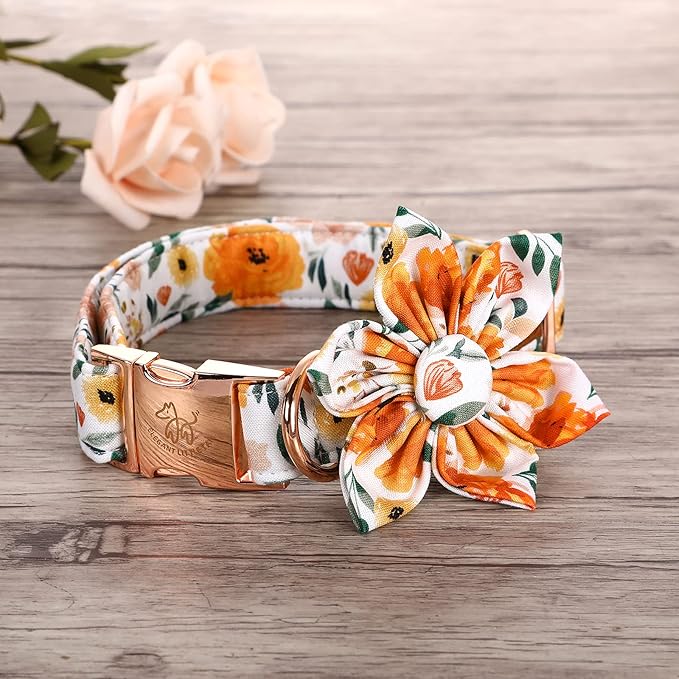 Elegant little tail Floral Girl Dog Collar for Female Dogs, Pet Collar Adjustable Dog Collars with Flower Gift for Medium Dogs