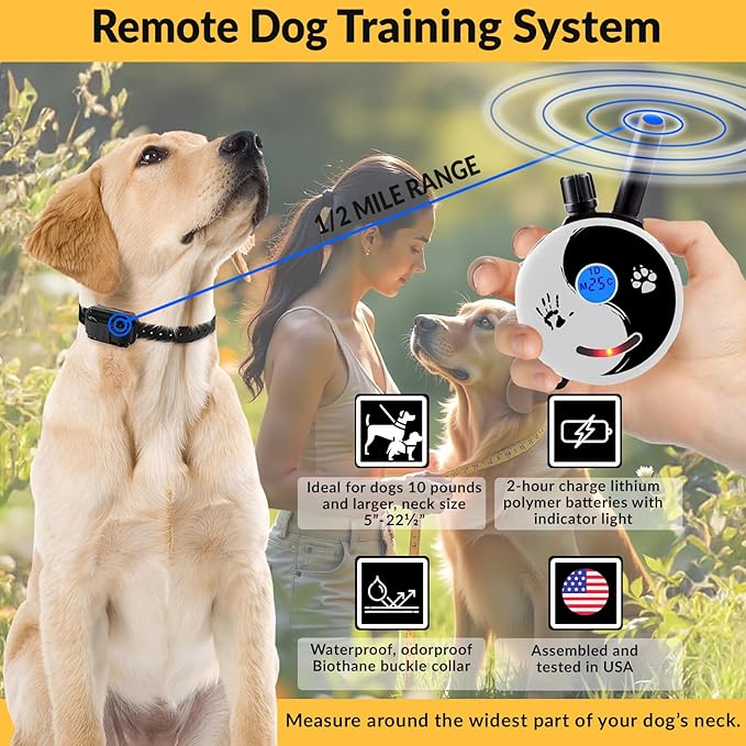 E-Collar – Educator ZEN-302-1/2 Mile Waterproof Remote Dog Training Collar Includes Premium Finger Clicker Trainer, 100 Programmable Levels + Vibration + Light + Sound