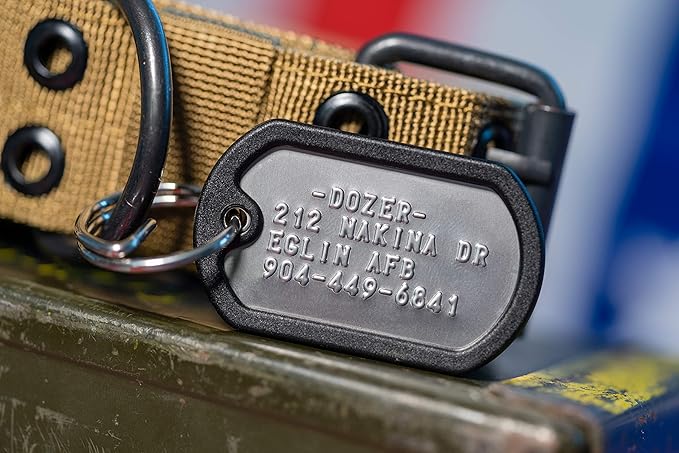 Dog Tags for Dogs, Custom Dog Collar ID Tag Personalized for Pets - Super Tough, Quiet Embossed Military Style Stainless Steel Dog Name tag (Black)