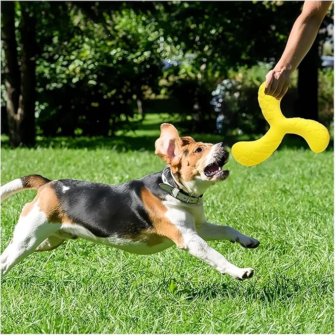 Ultra Durable Tri-Prong Dog Chew Toy for Teeth Cleaning - Non-Toxic Rubber Interactive Tug of War & Fetch Toy for Medium & Large Dogs(Yellow)