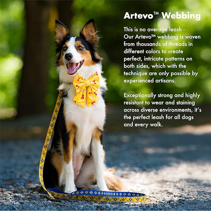 Signature Dog Leash – 63in Durable Double-Sided Jacquard Webbing, Ergonomic 0.8in Grip, Safety-Tested Hardware – Made in Korea (Basic, Peony)