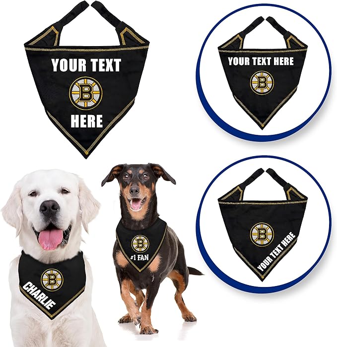 Pets First NHL Boston Bruins Personalized Tie Around Bandana for Dogs & Cats, Size Large/X-Large. Custom Dog Bandana Scarf Bib for Pet Cat Dog. The Ultimate Game-Day & Party Customizable Bandana