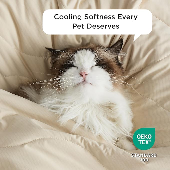 Bedsure Premium Cooling Blanket for Extra Large Dog - Q-MAX>0.5, Breathable Summer Washable Cold Pet Mat, Soft Durable Self Cooling Dog Mat for Hot Weather, Gentle Cream, 50x60