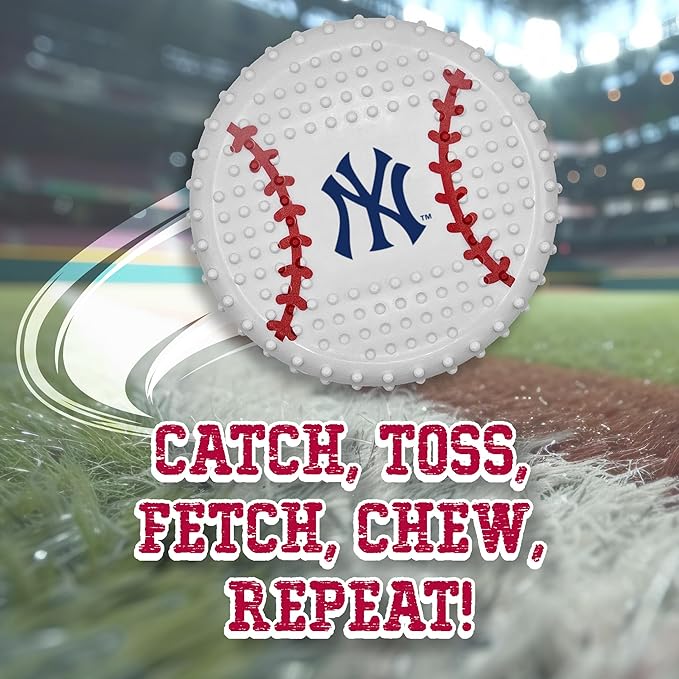 Pets First MLB New York Yankees Hard-Nylon Bacon-Flavored Baseball Chew Toy, Indestructible Dog and Cat Chewy Toy, Tug, Fetch Toy, Sporty Fun Toy for Dogs
