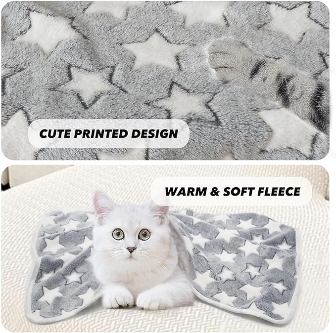 1 Pack 3 Puppy Blankets Super Soft Warm Sleep Mat Grey Cute Print Fluffy Fleece Pet Flannel Throw Dog Blankets for Small Dogs Cats,Star&Bone&Love-Medium(29"x20")
