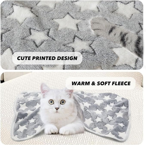 1 Pack 3 Puppy Blankets for Large Dogs Super Soft Warm Sleep Mat Grey Cute Print Fluffy Fleece Pet Throw Dog Blankets for Medium Dogs Cats,Star&Bone&Love-Large(40"x30")