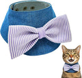 Denim Dog Bandana – Striped Bowtie, Soft & Durable Pet Scarf with Adjustable Metal Snap Buttons for Dogs & Cats (Purple, X-Large)