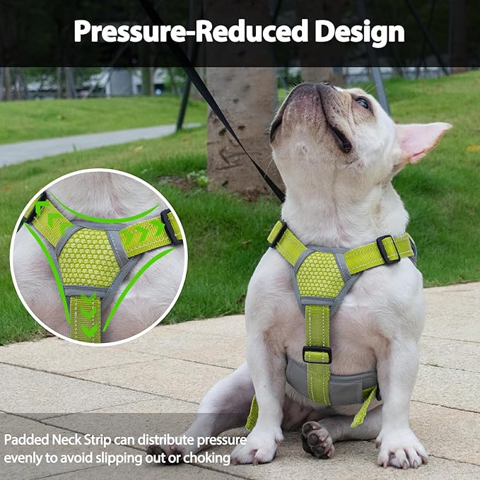 Huntboo Escape Proof Dog Harness, Escape Artist Harness, Reflective Dog Harness with Handle, Durable,Adjustable Vest for Small Medium Large Dogs Walking, Training, and Running Gear(Green,M)