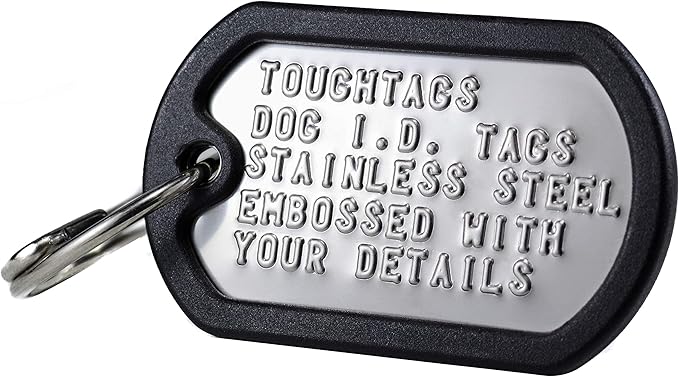 Dog Tags for Dogs, Custom Dog Collar ID Tag Personalized for Pets - Super Tough, Quiet Embossed Military Style Stainless Steel Dog Name tag (Black)