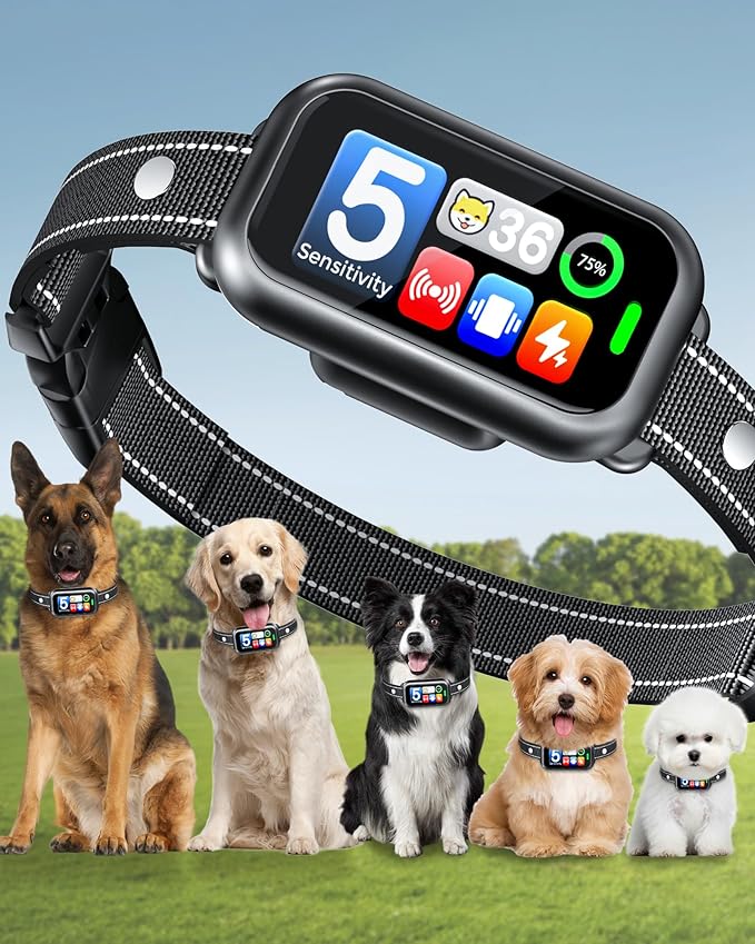 Upgraded Dog Bark Collar, Smart AI Barking Collar with 4 Modes & 5 Adjustable Sensitivity & Bark Counter, Waterproof Activated Shock Collar for Small Medium Large Dogs 8-150lbs with AirTag Case