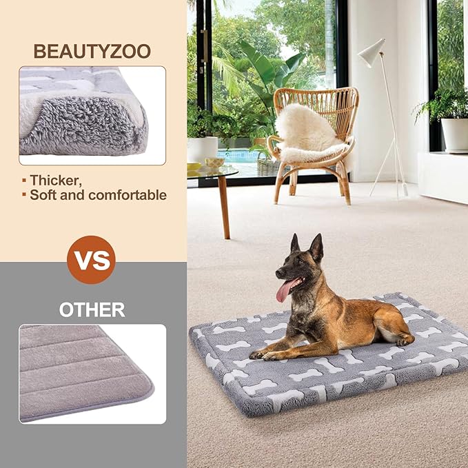 BEAUTYZOO Dog Bed Crate Pad 42 x 28 inch, Washable Dog Crate Mat for X-Large Sized Dogs, Anti-Slip Pet Crate Bed Kennel Pad, Durable Cozy Puppy Sleeping Mat Rectangle Mattress, Bone