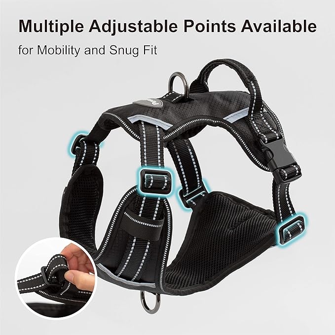 No Pull Dog Harness, Reflective Walking Dog Harness with Easy Control Handle and Front & Back Clips,Adjustable Breathable Soft Padded Dog Vest Harness for Large Medium Small Dogs,Black,M