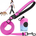 Kazazoo Hands-Free Christmas Dog Leash with Poop Bag Holder, Adjustable 4-7 Ft Waist for Dog Walking, Running for Small & Medium Dogs with Reflective Strips, Nylon Waist Belt, Hotpink