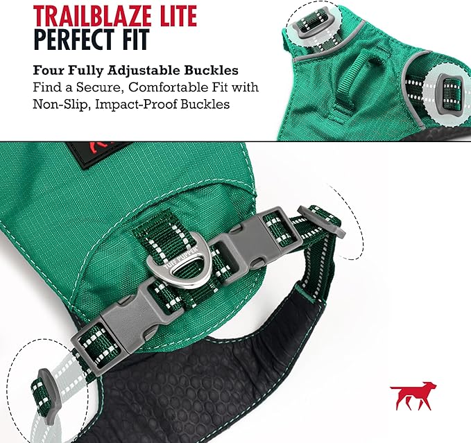 Tuff Pupper All-Day Wear Dog Harness | for Walking, Trail Running, Hiking | Front & Back Leash Clips | Reflective Trim | Easy On/Off Buckles | Lightweight Breathable | No Pull Design (L/XL, Teal)
