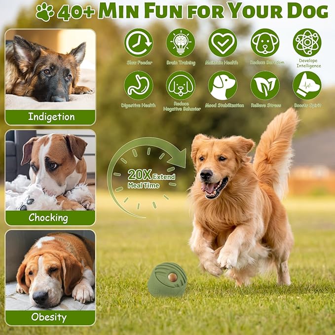 Interactive Dog Toy for Large Dogs (20-140 lbs) 2PACK- Durable Freezable Rubber Chew Toy, Mint Scent, Anxiety Relief Puzzle, Treat Dispenser, Easy to Clean, Long-Lasting, Low-Mess Design