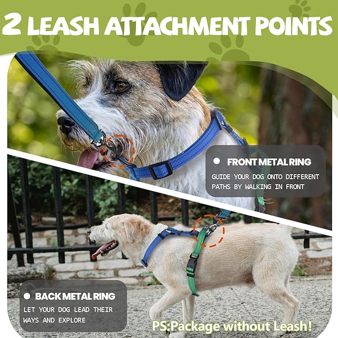 Roses&Poetry Dog Harness for Large Dogs, 6 Point Adjustable Fit No Pull Harness with Handle for Control and Easy Walking, Reflective Pet Halter Harnesses（Bluegreen-L）