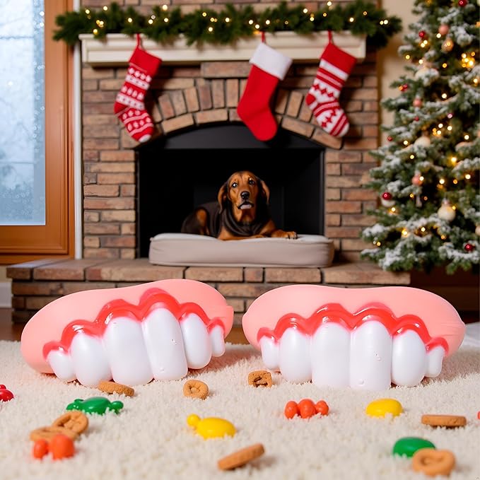 White Neat Teeth Fake Teeth for Dogs,Funny Silicone Braces,Creative Fake Dog Chew Toys, Easy to Apply Toy,Interactive Toys, Christmas Costume Suitable Accessories