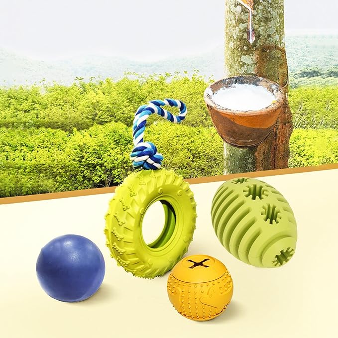 Dog Toy, Dog Football Toy Rubber Dog Puzzle Toys Tough Dog Treat Ball Toy Squeaky Dog Chew Toys Dog Balls Toy Dog Treat Dispenser Toy Interactive Dog Enrichment Toys for Medium and Large Dogs, Green