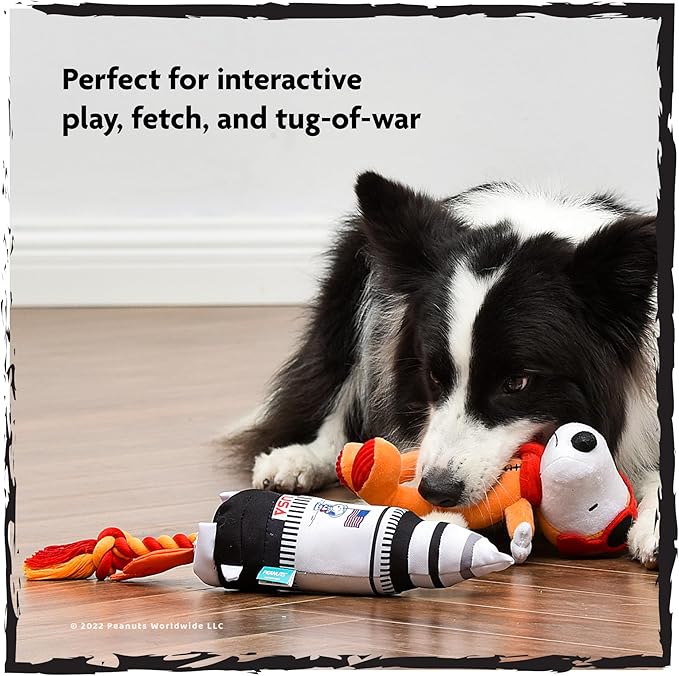 Peanuts for Pets Space Explorer Snoopy Plush and Rocket Ship Rope Tug Dog Toy Set, Squeaky Puppy Toys, Stuffed Animal, Ideal for Dog Birthday, Small and Large Dogs