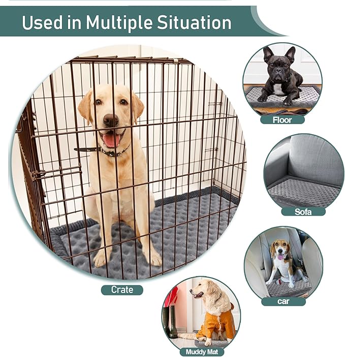 Dog Crate Pad 30x19 inch Gray Memory Foam Dog Bed Mat Small Medium Grey Washable Puppy Sleeping Bed Anti Slip