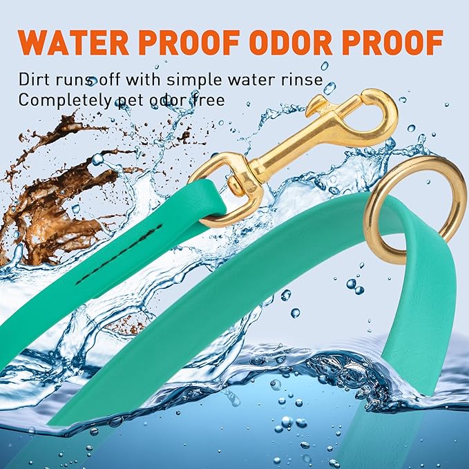 Viper Biothane K9 Working Dog Leash Waterproof Lead for Tracking Training Schutzhund Odor-Proof Long Line with Solid Brass Snap for Puppy Medium and Large Dogs 4ft, Teal