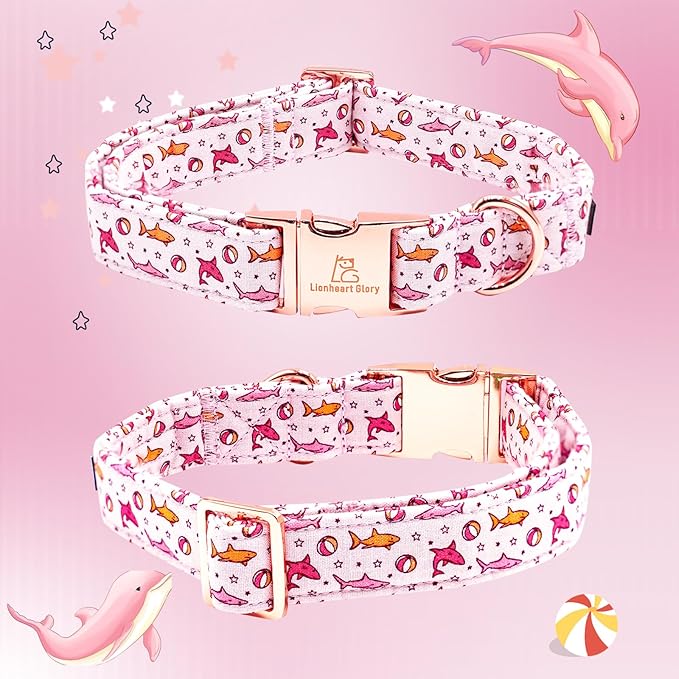 Lionheart Glory Shark Print Pink Collar - Adjustable Soft Durable for Large Dogs