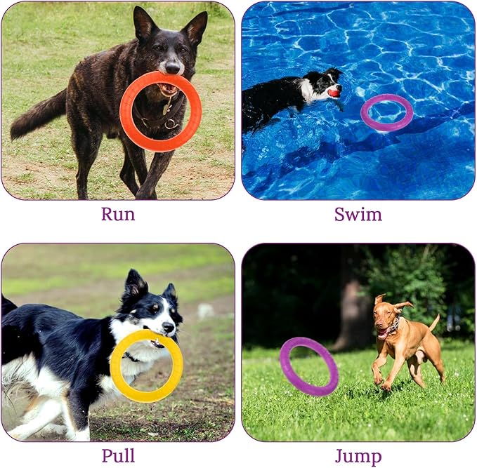 4 Pack Dog Training Ring Toy, 7.48 Inch Dog Rings for Aggressive Chewers, Indestructible Pet Toys Flying Disc Floating Puppy Ring for Large Medium Puppy Training and Chewing