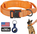 DAGANXI Tactical Dog Collar, Adjustable Military Training Nylon Dog Collar with Control Handle and Heavy Metal Buckle for Medium and Large Dogs, with Patches and Airtags Case (Orange, L)