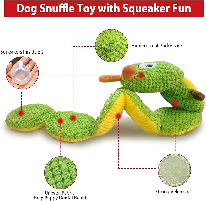 Gigwi Interactive Dog Puzzle Toys, Pet Snuffle Toy Treat Dispensing IQ Training, Cute Caterpillar Design Squeaky Plush Toys Tug of War, Hide and Seek Dog Entertainment Toys for Boredom
