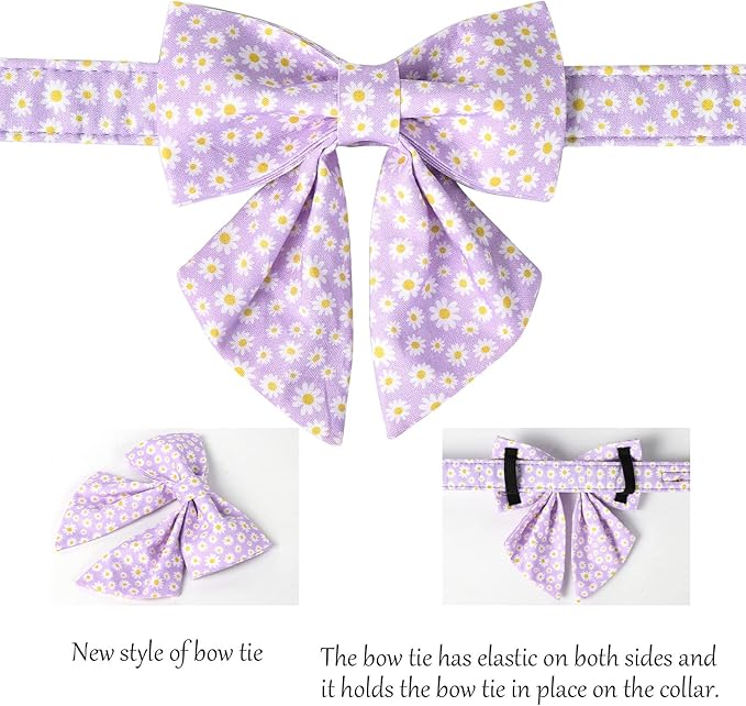Lionet Paws Spring Dog Collar with Sailor Bow, Soft Comfortable Adjustable Cute Daisy Collar for X-Large Dogs, Neck 16-26 inches