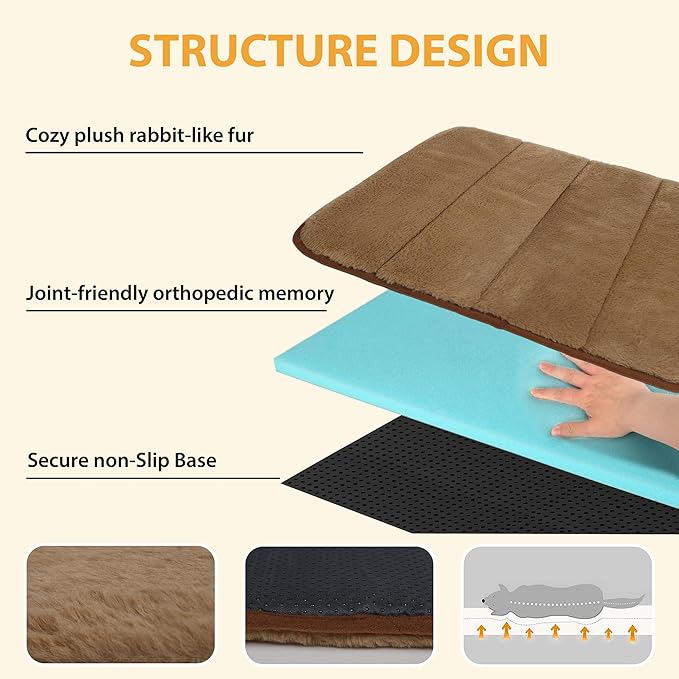 Dog Crate Pad for X Large Dog - 41x27 Memory Foam Dog Bed, Washable & Anti-Slip Dog Bed Mat, Ultra Soft Kennel Pad for Dogs Cozy Sleeping Mat, Khaki
