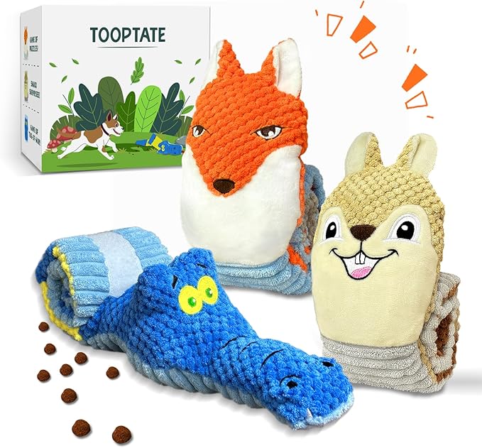 Interactive Squeaky & Crinkle Dog Puzzle Toys - IQ Training and Foraging Games for Mental Stimulation - Plush Dog Toys for Small, Medium and Large Dogs to Keep Them Busy (3 Pack)