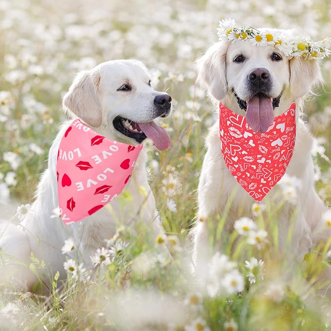 ADOGGYGO Valentine Dog Bandana, Multiple Sizes Offered, Reversible Triangle Dog Scarf Pet Bandana for Medium Large Dogs (Large)