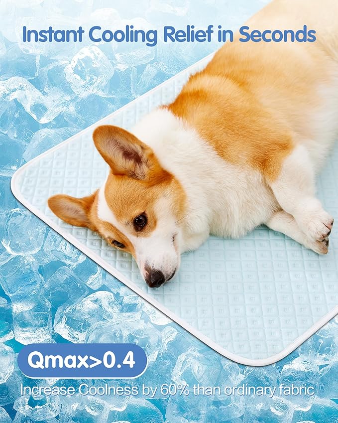 Dog Cooling Mat - Instant Cooling Pet Bed for Dogs & Cats, 6-12°F Drop, Non-Toxic & Machine Washable, Anti-Slip Bottom, Cool Mat for Indoor & Travel Use Light Blue 28" x 22"