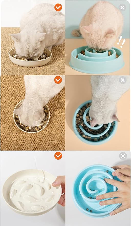 Slow Feeder Bowl for Cats and Small Dogs,Cilkus Fish Pool Design, Fun Interactive Bloat Stop Puzzle Feeder Bowl Healthy Eating Diet Made of Melamine Food Grade Material (Green(Melamine))