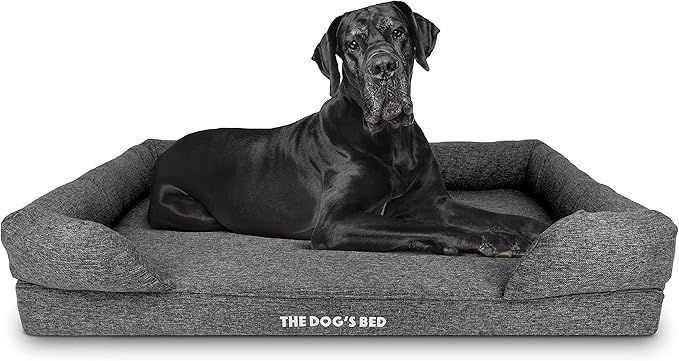 The Dog’s Bed Orthopedic Memory Foam Dog Bed with Bolsters, Largeinen Fabric, Grey Linen, XXL