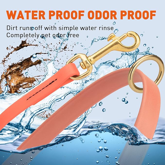 Viper Biothane K9 Working Dog Leash Waterproof Lead for Tracking Training Schutzhund Odor-Proof Long Line with Solid Brass Snap for Puppy Medium and Large Dogs 4ft, Coral