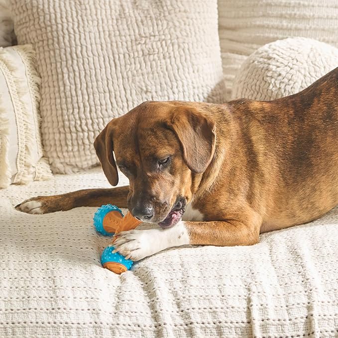 SPOT Bam-Bones PLUS Gigglers Tripod Durable Dog Chew Toy, For Large Aggressive Chewers, Bamboo Fiber & Nylon, Dual Texture, Massaging Rubber Ends, Sounds, Non-Splintering, Peanut Butter Flavor, 6 Inch