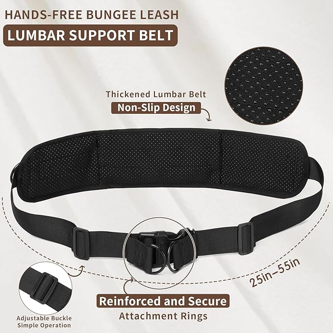 Tails & Tales Hands Free Dog Leash with Waist Pouch, Lumbar Support Upgraded, Bungee Reflective Leash, Adjustable Belt 25-55", Walking Running Hiking Training for Dogs Up to 125lbs (Black, Two Dogs)