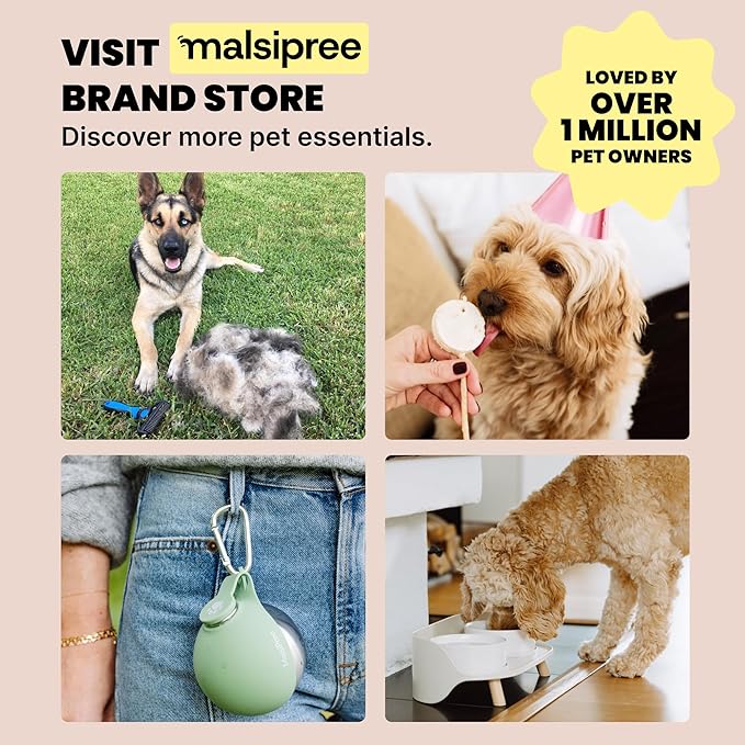 MalsiPree On The Go Dog Water Bottle Dispenser - 12 oz Pink - Leak-Proof Lock & One-Hand Operation - Dog Water Bowl - Pet Travel Bottle with Built-in Bowl, Travel Ready BPA-Free Pet Supplies