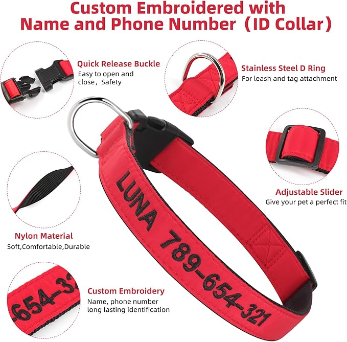 Personalized Dog Collar,Custom Pet ID Collar Embroidered with Name and Phone Number for X-Small Small Medium Large Boy Girl Dogs(Solid)