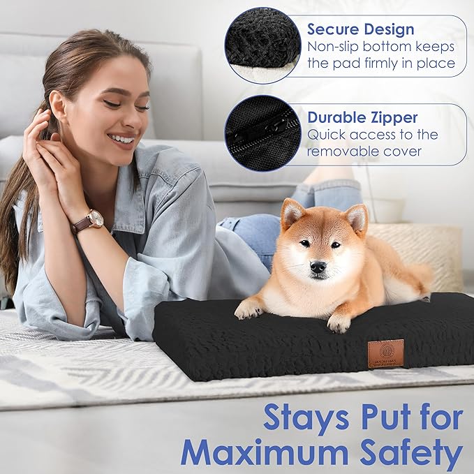 American Kennel Club Orthopedic Memory Foam Dog Crate Mat, Egg Crate Foam Cushion, Washable Cover, Non-Slip Base, Eases Joint Pain, Breathable, Durable, 36x23, Black